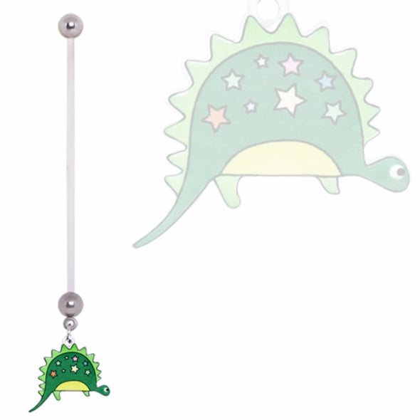 BioFlex Pregnancy Navel Ring with Green and Stars Dinosaur Dangle-WildKlass Jewelry
