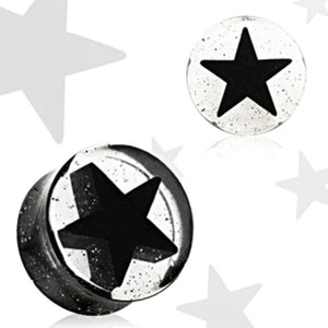 Black UV Acrylic 3D Star Double Flare Glitter Plug-WildKlass Jewelry
