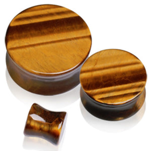 Natural Yellow Tiger Eye Semi Precious Stone Saddle Plug-WildKlass Jewelry