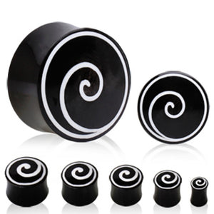 Buffalo Horn Solid Plug with Swirl Design-WildKlass Jewelry