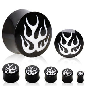 Buffalo Horn Solid Plug with Flame Design-WildKlass Jewelry