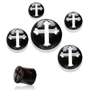 Buffalo Horn Tunnel Plug with Celtic Cross Design-WildKlass Jewelry
