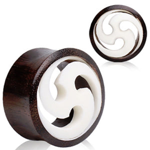 Organic Sono Wood Flesh Tunnel Plug with White Shuriken Design-WildKlass Jewelry