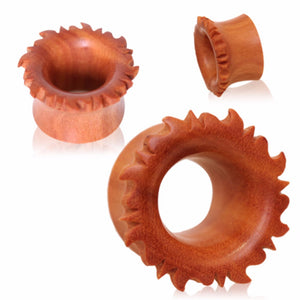 Organic Sawo Wood Flaming Sun Eyelet Tunnel Plug-WildKlass Jewelry