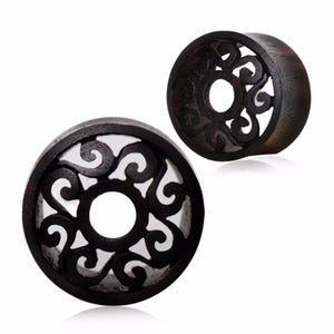 Organic Sono Wood Tribal Motif Cut Out Tunnel Plug-WildKlass Jewelry