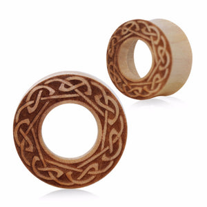Organic Crocodile Wood Celtic Design Engraved Tunnel Plug-WildKlass Jewelry