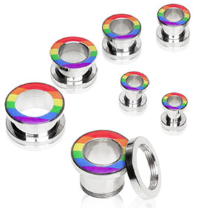 316L Surgical Steel Screw Fit Tunnel Plug with Rainbow-WildKlass Jewelry