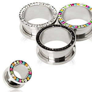 316L Surgical Steel Multi CZ Screw Fit Tunnel Plug-WildKlass Jewelry