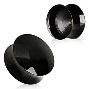 Black PVD Plated Convex Hollow Saddle Plug-WildKlass Jewelry