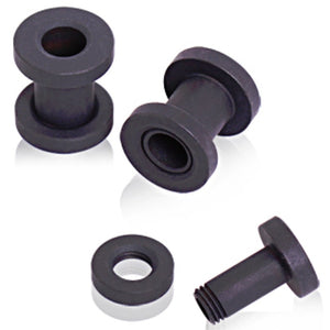 Black Matte Finish Screw Tunnel Plug-WildKlass Jewelry
