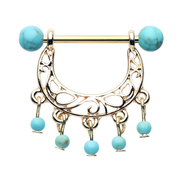 WILDKLASS Golden Turquoise Chandelier Dangle Nipple Ring-WildKlass Jewelry