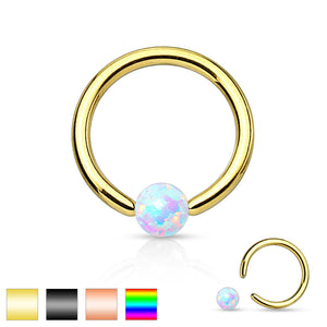 Opal Captive Bead Synthetic 316L Surgical Steel Ring-WildKlass Jewelry
