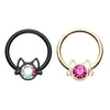 Black & Golden Kitty Cat Steel Captive Bead Ring-WildKlass Jewelry