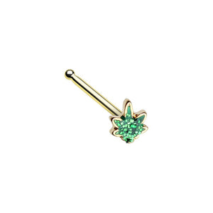 WILDKLASS Golden Royal Highness Glitter Cannabis Pot Leaf Nose Stud Ring-WildKlass Jewelry