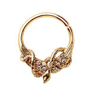 WILDKLASS Gold Plated Jeweled Wings and Snake Seamless Ring/Septum Ring-WildKlass Jewelry