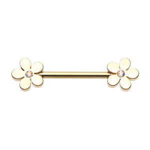WILDKLASS Golden Grand Plumeria Flower Nipple Barbell Ring-WildKlass Jewelry