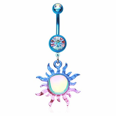 Rose Gold & Colorline Iridescent Blazing Sun Belly Button Ring-WildKlass Jewelry