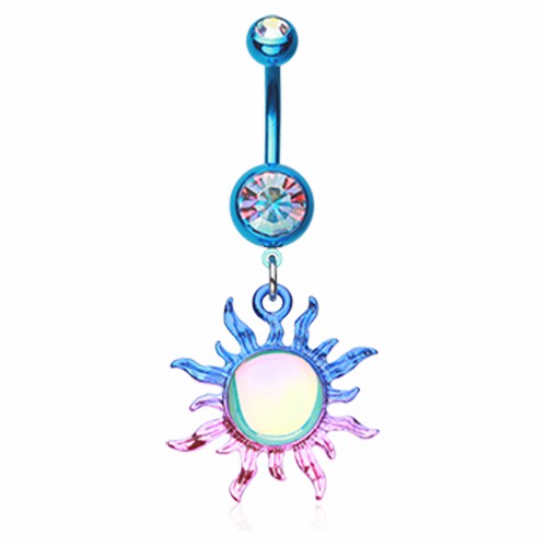Rose Gold & Colorline Iridescent Blazing Sun Belly Button Ring-WildKlass Jewelry