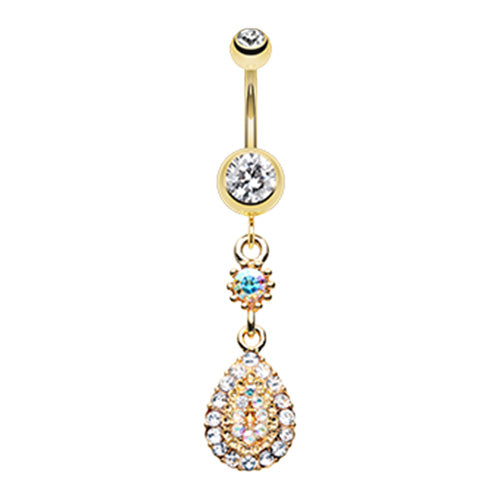 Gold & Rose Gold Elegance Teardrop Sparkle Belly Button Ring-WildKlass Jewelry