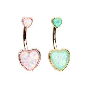 Gold & Rose Gold Two Opal Hearts Belly Button Ring-WildKlass Jewelry