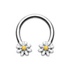 Silver & Black Daisy Flower Horseshoe Circular Barbell-WildKlass Jewelry