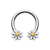Silver & Black Daisy Flower Horseshoe Circular Barbell-WildKlass Jewelry