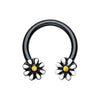 Silver & Black Daisy Flower Horseshoe Circular Barbell-WildKlass Jewelry