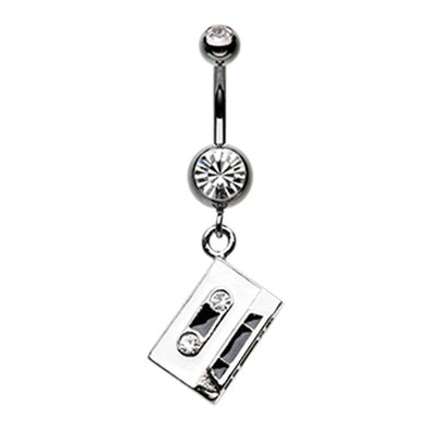 Retro Cassette Tape Sparkle Belly Button Ring-WildKlass Jewelry
