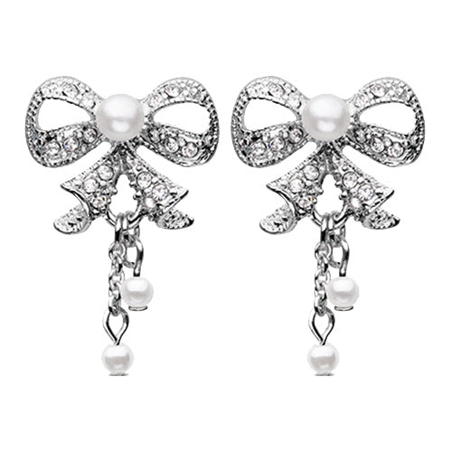 Gold, Silver Bow-Tie Splendid Dangle Ear Stud Earrings-WildKlass Jewelry