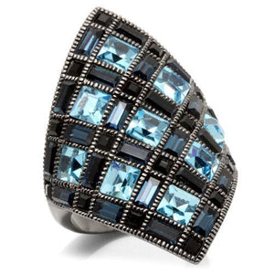 0W235 Ruthenium Brass Ring with Top Grade Crystal in Sea Blue-WildKlass Jewelry