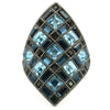 0W235 Ruthenium Brass Ring with Top Grade Crystal in Sea Blue-WildKlass Jewelry