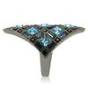 0W235 Ruthenium Brass Ring with Top Grade Crystal in Sea Blue-WildKlass Jewelry