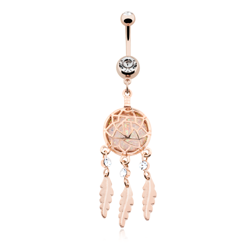 Rose Gold Opal Dreamcatcher Feather WildKlass Belly Button Ring-WildKlass Jewelry