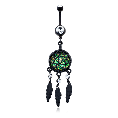 Blackline Opal Dreamcatcher Feather WildKlass Belly Button Ring-WildKlass Jewelry
