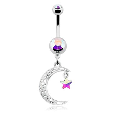 Filigree Moon Star Sparkle WildKlass Belly Button Ring-WildKlass Jewelry