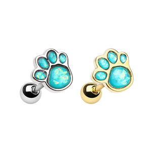 Gold & Silver Animal Lover Opal Paw Print Cartilage Tragus Earring-WildKlass Jewelry