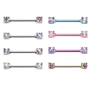 Golden & Silver & Colored Multi Color Sprinkle Dot Multi Gem Prong Set Nipple Barbell Ring-WildKlass Jewelry