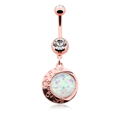 Rose Gold Eclipse Sun Opal Moon WildKlass Belly Button Ring-WildKlass Jewelry