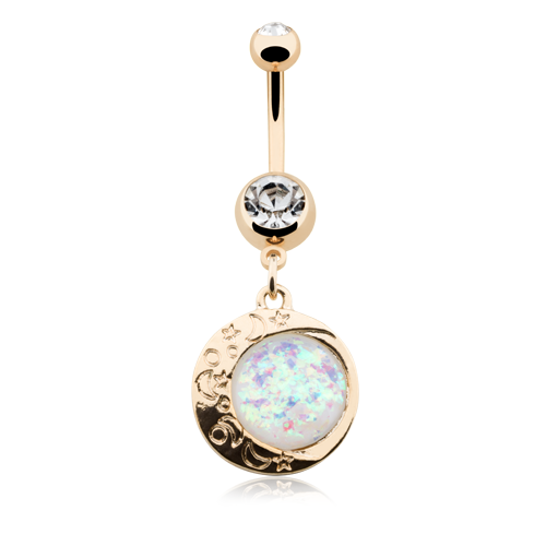 Golden Eclipse Sun Opal Moon WildKlass Belly Button Ring-WildKlass Jewelry