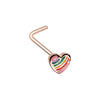 Golden & Rose Gold Power of Love Rainbow Heart L-Shape & Stud Nose Ring-WildKlass Jewelry