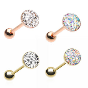Rose Golden & Golden Multi-Sprinkle Dot Multi Gem Barbell Tongue Ring-WildKlass Jewelry