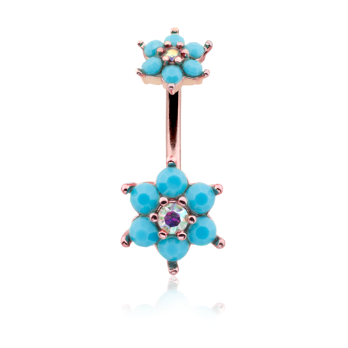 Rose Gold Turquoise Spring Flower Sparkle Prong Set WildKlass Belly Button Ring-WildKlass Jewelry