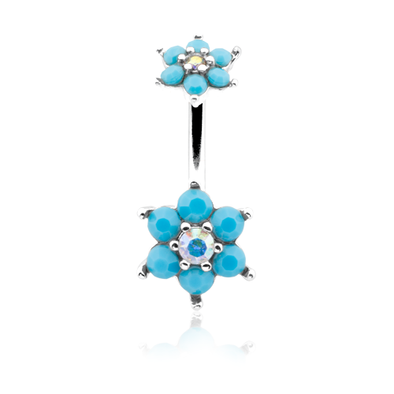 Turquoise Spring Flower Sparkle Prong Set WildKlass Belly Button Ring-WildKlass Jewelry