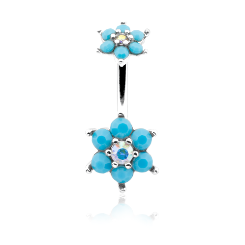 Turquoise Spring Flower Sparkle Prong Set WildKlass Belly Button Ring-WildKlass Jewelry