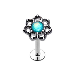 Lotus Opal Sparkle Filigree Top Steel WildKlass Labret-WildKlass Jewelry