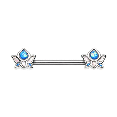 Golden & Silver Namaste Lotus Flower Nipple Barbell Ring-WildKlass Jewelry