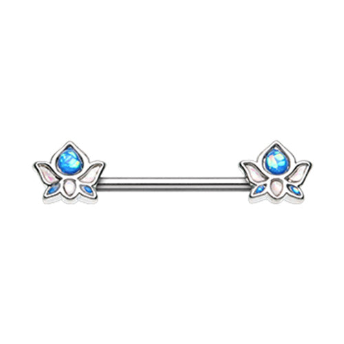 Golden & Silver Namaste Lotus Flower Nipple Barbell Ring-WildKlass Jewelry