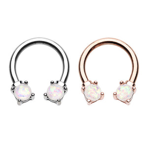 Rose Gold & Silver Prong Set Opal Glitter Horseshoe Circular Barbell-WildKlass Jewelry
