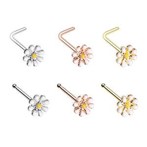 Golden & Rose Gold & Silver Dainty Daisy Enamel L-Shape Nose Ring-WildKlass Jewelry