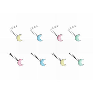 Illuminating Glow in the Dark Moon L-Shape & Stud Nose Ring-WildKlass Jewelry